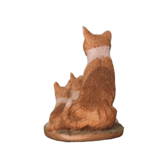 Trio Of Cats Mama & Her Kittens Resin Figurine Orange Tabby VTG Granny Core - Picture 6 of 13